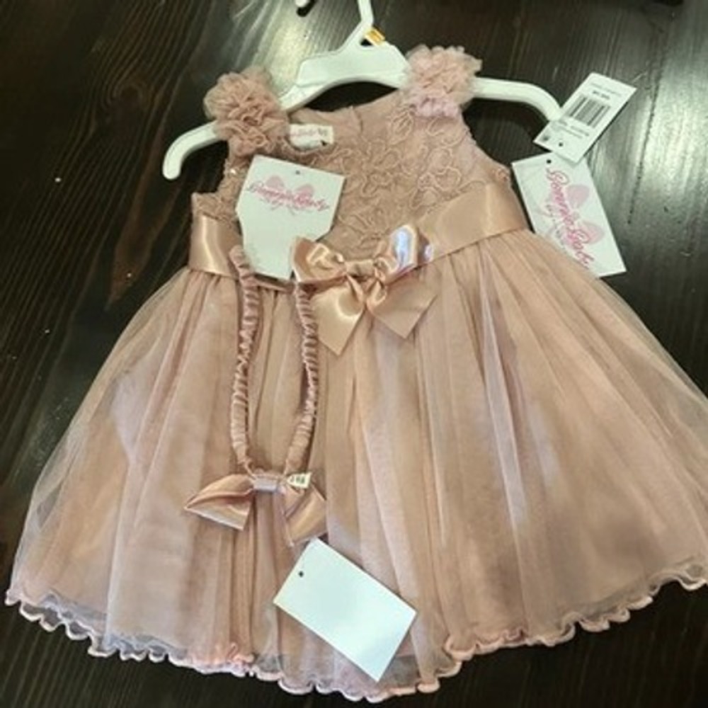 Bonnie Baby 12M NWT Lace Tulle Dress Set Pink Special Occasion Flower Girl